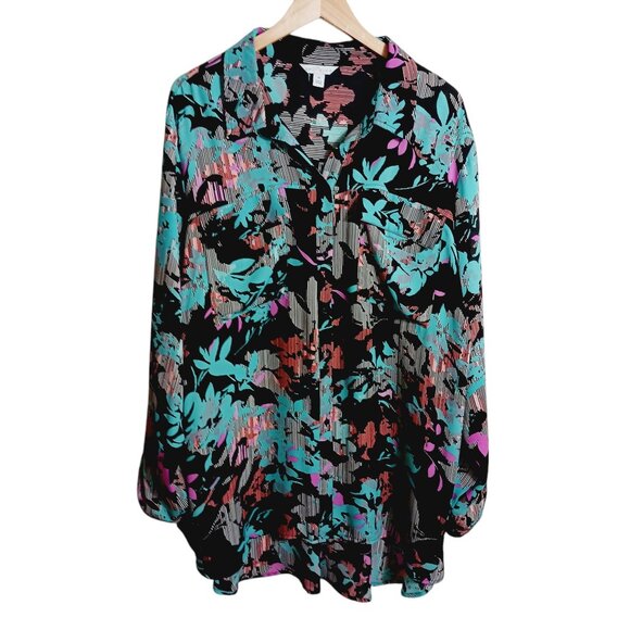 Boutique Tops - Boutique Brand, Plus Size 3X, Button Down blouse, Multi-Colored, Lovely, Light